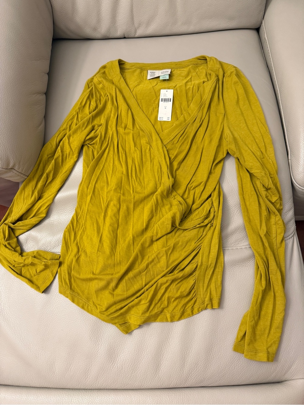 Anthropologie Soft Wrap-Style Long Sleeve Top - Moss Green